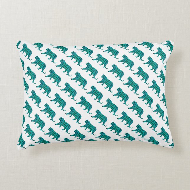 Tiger Black and Teal Silhouettes Decorative Cushion (Front)