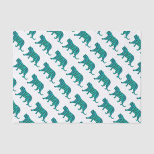 Tiger Black and Teal Silhouettes Tissue Paper