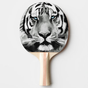 Tiger Black and White Blue eyes Ping Pong Paddle