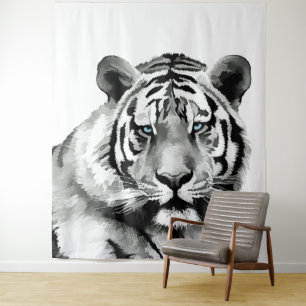 Tiger Black and White Blue eyes Tapestry
