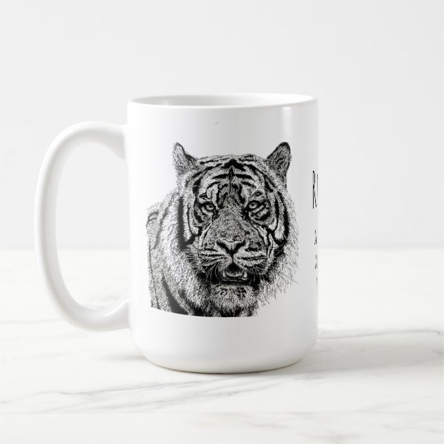 Tiger  Black and White Monogram Saying Coffee Mug (Left)