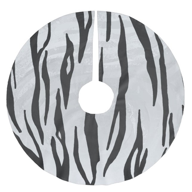 Tiger Black and White Print Brushed Polyester Tree Skirt (Front)