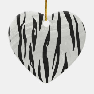 Tiger Black and White Print Ceramic Tree Decoration