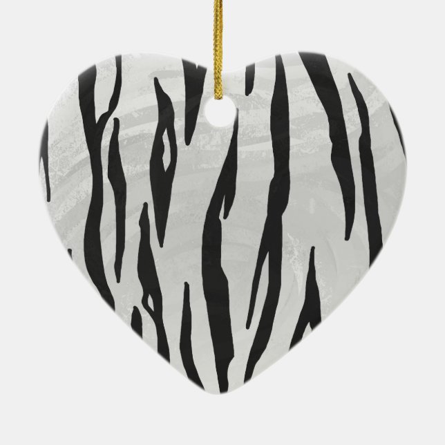 Tiger Black and White Print Ceramic Tree Decoration (Back)