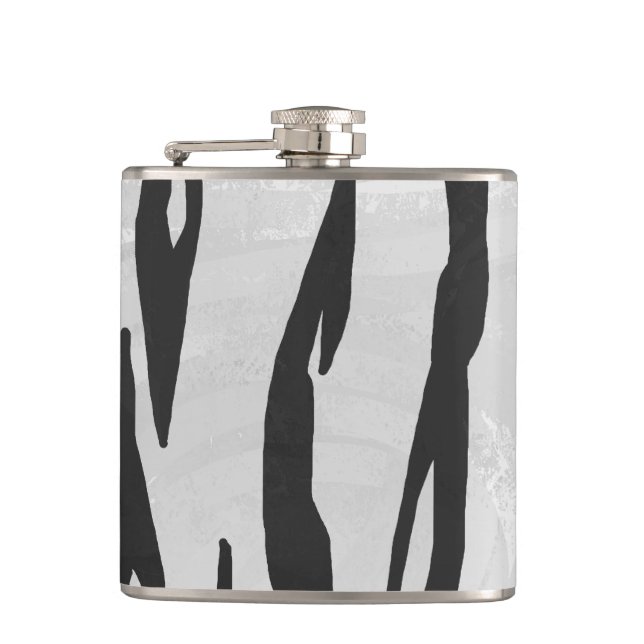 Tiger Black and White Print Hip Flask (Front)