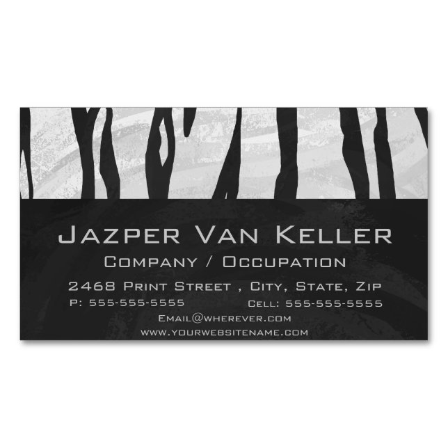 Tiger Black and White Print Magnetic Business Card (Front)