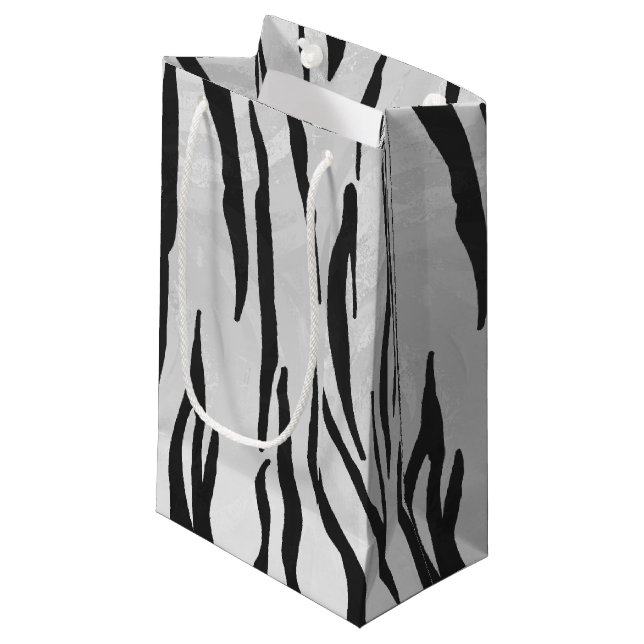 Tiger Black and White Print Small Gift Bag (Front Angled)
