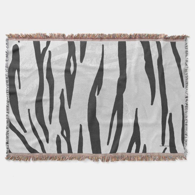 Tiger Black and White Print Throw Blanket (Front)
