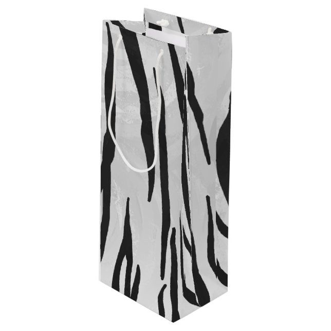 Tiger Black and White Print Wine Gift Bag (Front Angled)