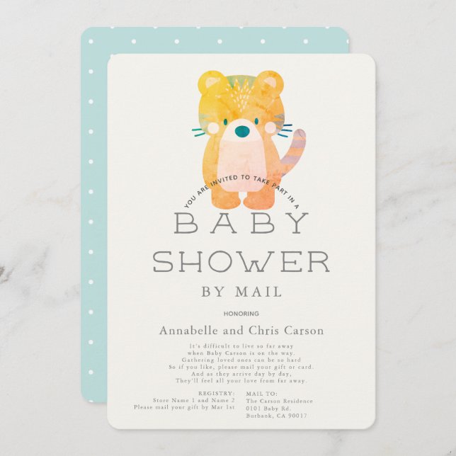 Tiger Blue Boy Baby Shower by Mail Invitation (Front/Back)
