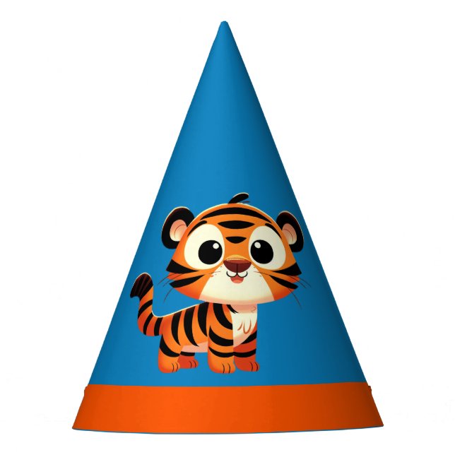 Tiger Blue Orange Boy 3rd Birthday Party Party Hat (Front)