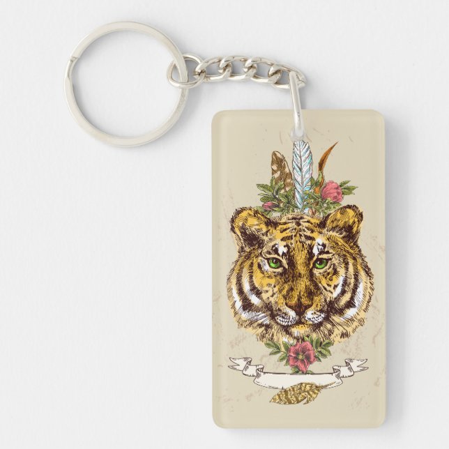 Tiger Boho Style Portrait Key Ring (Front)