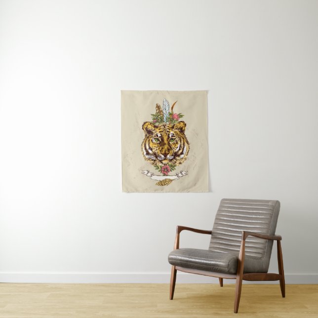 Tiger Boho Style Portrait Tapestry (In Situ)