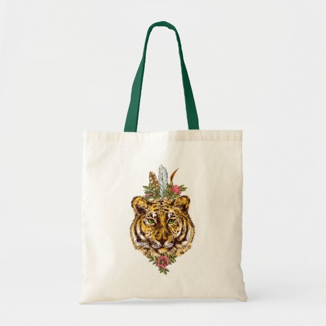 Tiger Boho Style Portrait Tote Bag (Front)