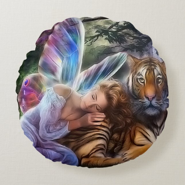 Tiger & butterfly round cushion (Front)