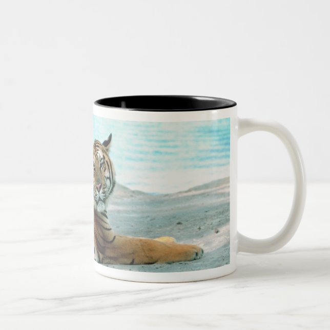 Tiger by river Two-Tone coffee mug (Right)