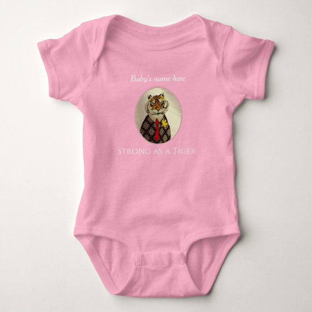 Tiger Cartoon Drawing in Suit Clothes  Baby Girl Bodysuit (Front)