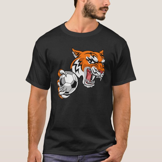 Tiger Cartoon Sports Tigers Team Mascot Soccer Foo T-Shirt (Front)