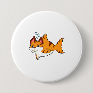 Tiger cat as Shark in Water.PNG 7.5 Cm Round Badge