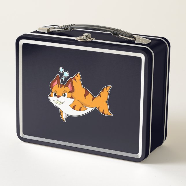 Tiger cat as Shark in Water.PNG Metal Lunch Box (Front)