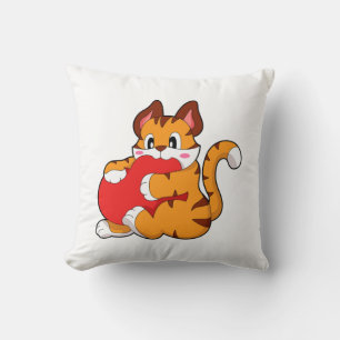 Tiger cat at Love with Heart.PNG Cushion