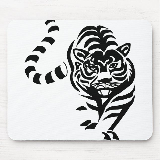 Tiger Cat Big Black White Stripes Prowl Walk Mouse Pad (Front)