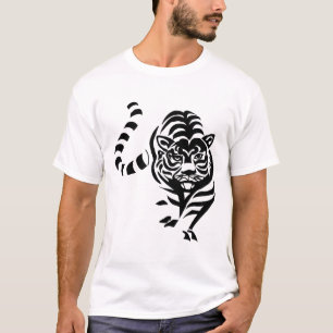 Tiger Cat Big Black White Stripes Prowl Walk T-Shirt