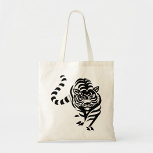 Tiger Cat Big Black White Stripes Prowl Walk Tote Bag