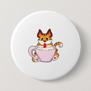 Tiger cat with Cup of Milk.PNG 7.5 Cm Round Badge