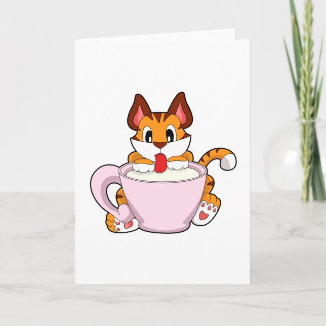 Tiger cat with Cup of Milk.PNG Card (Front)