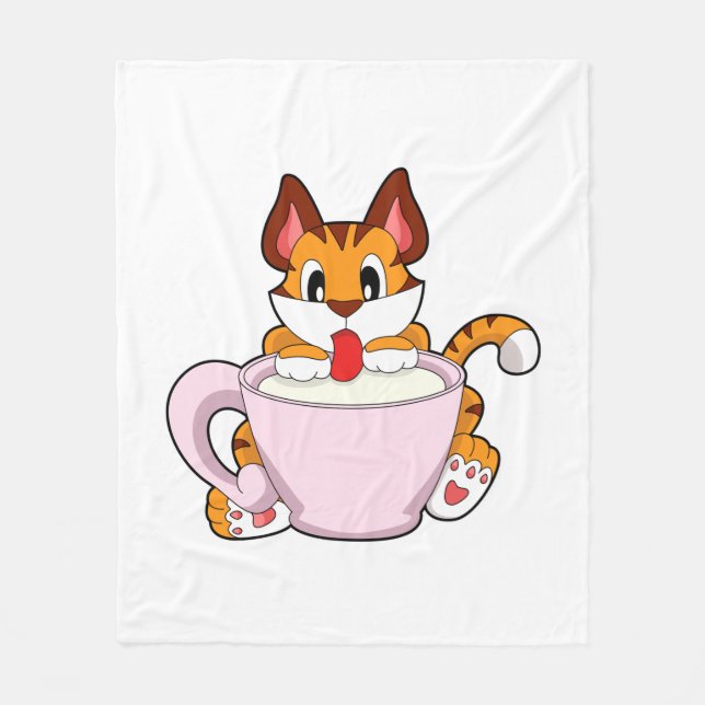 Tiger cat with Cup of Milk.PNG Fleece Blanket (Front)