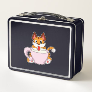 Tiger cat with Cup of Milk.PNG Metal Lunch Box