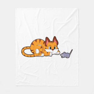 Tiger cat with Mouse Fleece Blanket