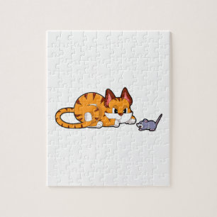 Tiger cat with Mouse Jigsaw Puzzle
