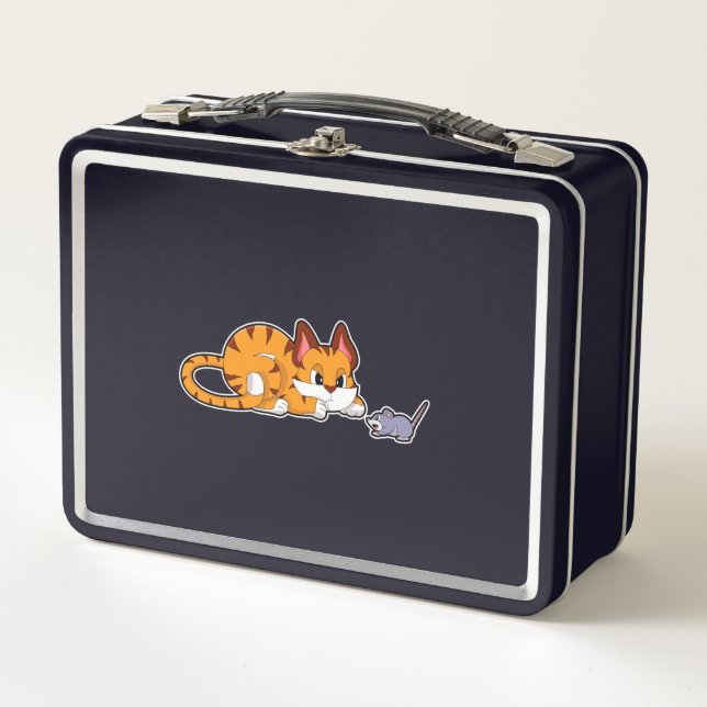 Tiger cat with Mouse Metal Lunch Box (Front)