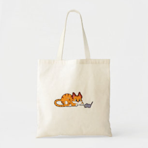 Tiger cat with Mouse Tote Bag