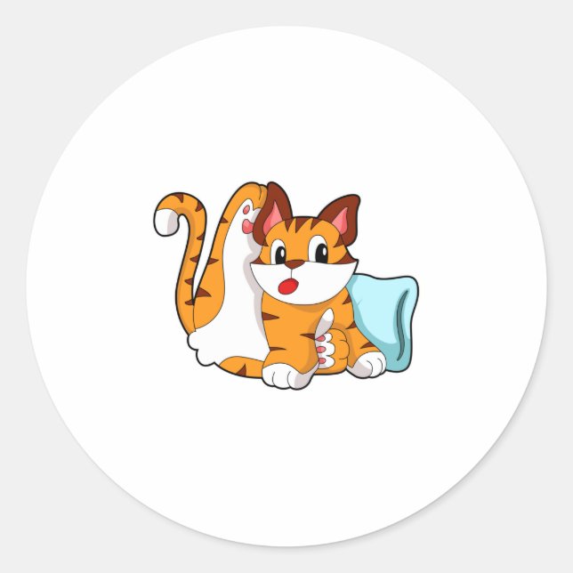 Tiger cat with Pillow Classic Round Sticker (Front)
