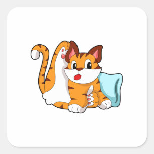 Tiger cat with Pillow Square Sticker