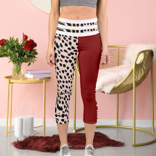 Tiger Cheetah Pattern Print Spot Black Deep Red Capri Leggings