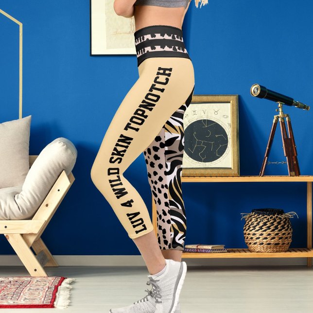 Tiger Cheetah Pattern Print Spots Pink Black Beige Capri Leggings (Creator Uploaded)