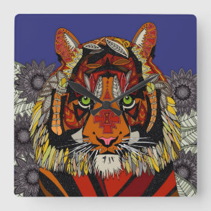 tiger chief midnight square wall clock