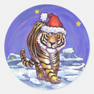 Tiger Christmas Classic Round Sticker