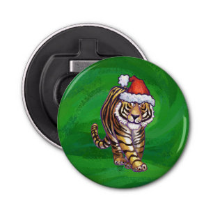 Tiger Christmas On Green Bottle Opener