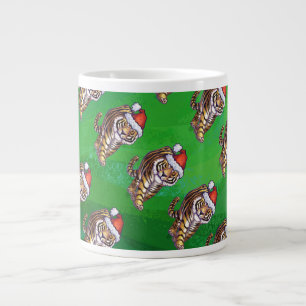 Tiger Christmas On Green Large Coffee Mug