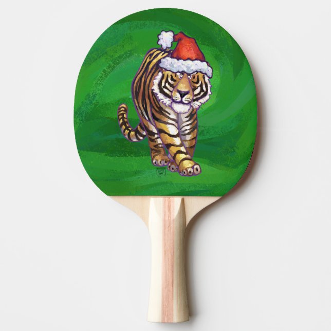 Tiger Christmas On Green Ping Pong Paddle (Front)