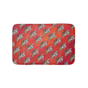 Tiger Christmas on Red Bath Mat