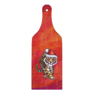 Tiger Christmas on Red Cutting Board