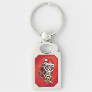 Tiger Christmas on Red Key Ring