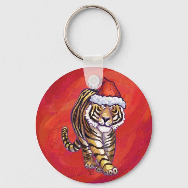 Tiger Christmas on Red Key Ring (Front)