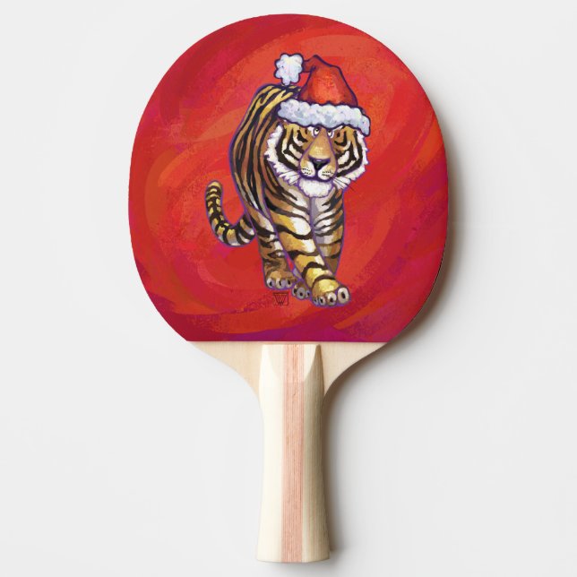 Tiger Christmas on Red Ping Pong Paddle (Front)